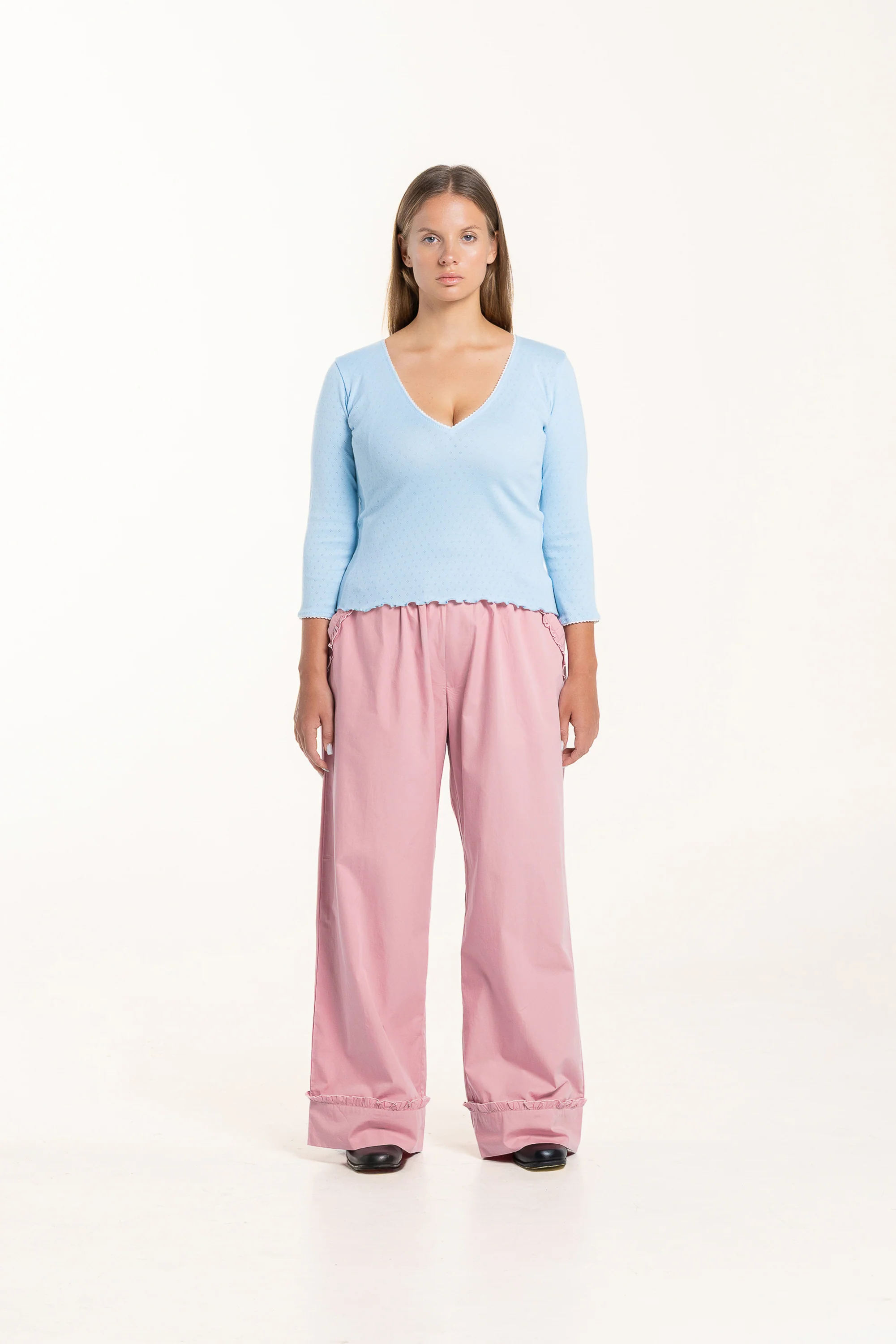 Dusty Blue V Neck Top - Image 3