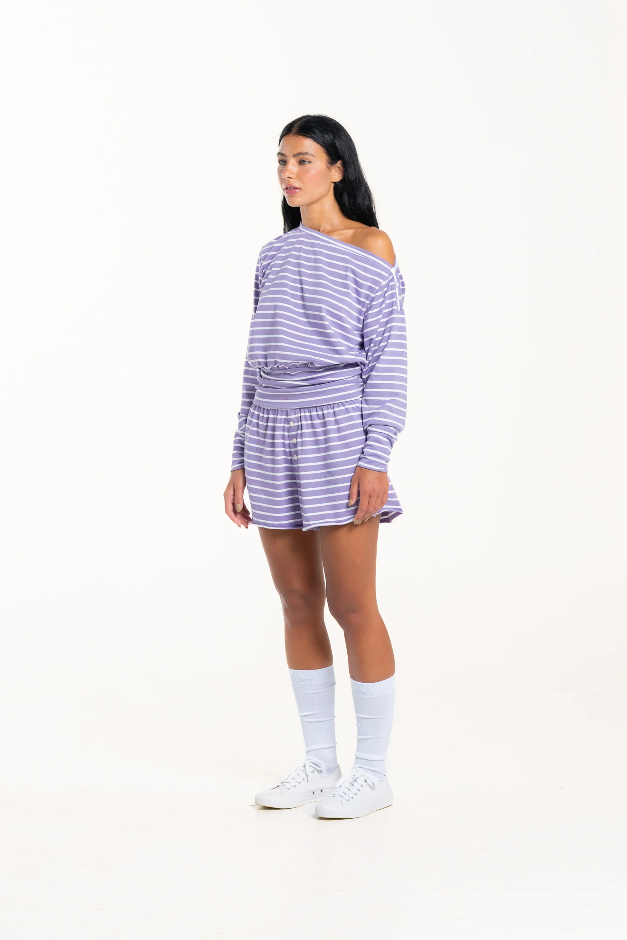 Purple Stripe Mini Shorts - Image 3